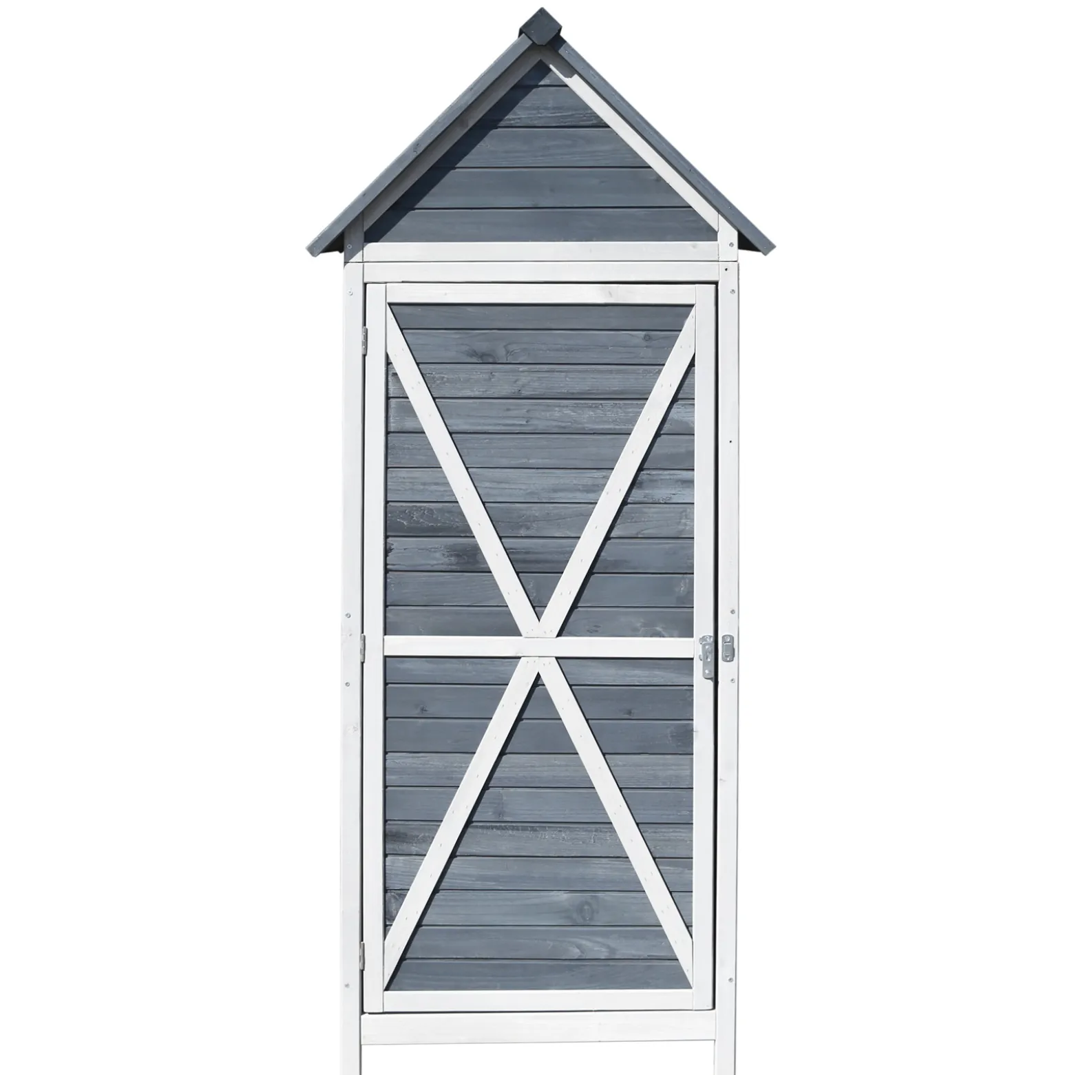 Wiltec Gartenschrank aus Holz grau 77x53x179cm mit Tür, Satteldach und Bitumenisolierung Gerätehaus Werkzeughaus Geräteschrank Werkzeugschrank Geräteschuppen