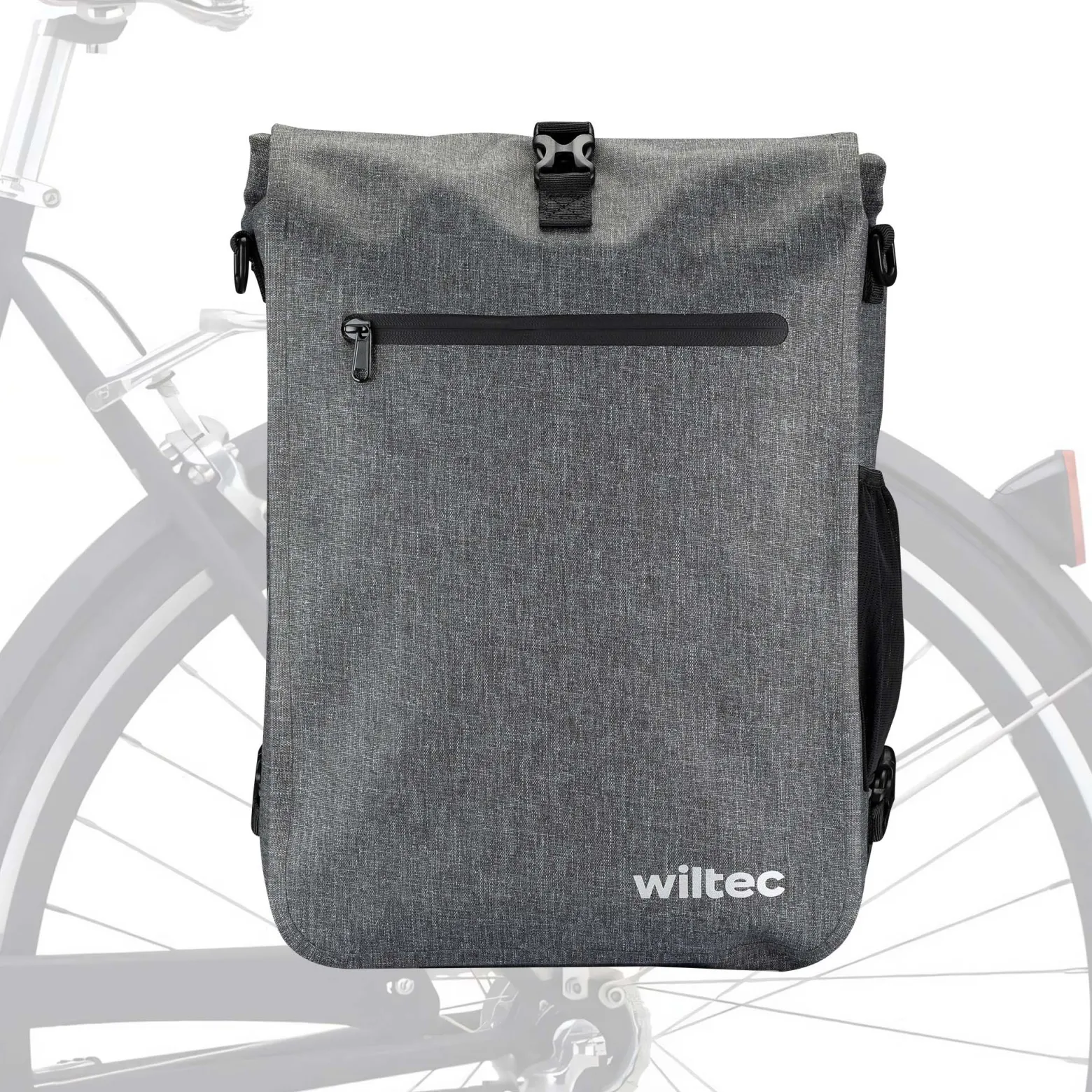 Wiltec Gepäckträgertasche grau, Fahrradtasche Rucksack 25 l Stauraum, Gepäcktasche mit Laptopfach, wasserresistente Fahrrad Tasche