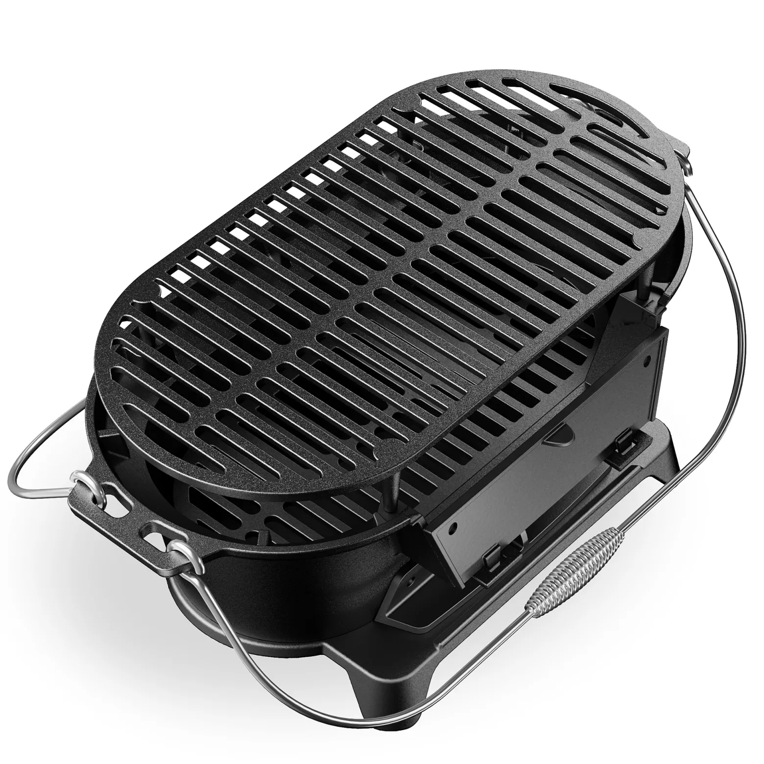 Wiltec Grilltopf aus Gusseisen, Grill für Holzkohle effiziente Hitzespeicherung, Holzkohlegrill mit Abzugssystem, Tragbarer Gusseisen Topf