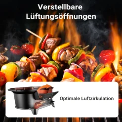 Wiltec Grilltopf aus Gusseisen, Grill für Holzkohle effiziente Hitzespeicherung, Holzkohlegrill mit Abzugssystem, Tragbarer Gusseisen Topf