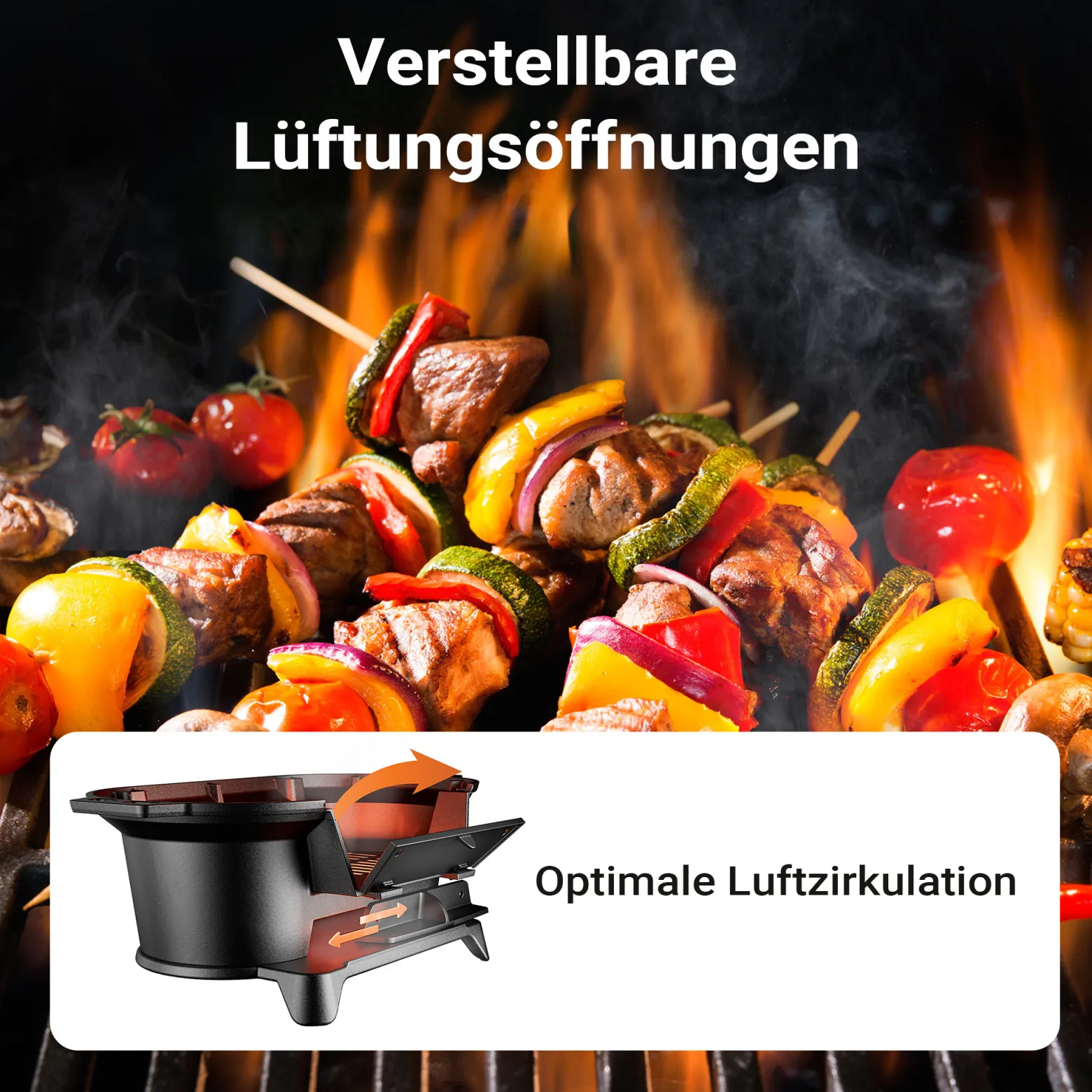 Wiltec Grilltopf aus Gusseisen, Grill für Holzkohle effiziente Hitzespeicherung, Holzkohlegrill mit Abzugssystem, Tragbarer Gusseisen Topf