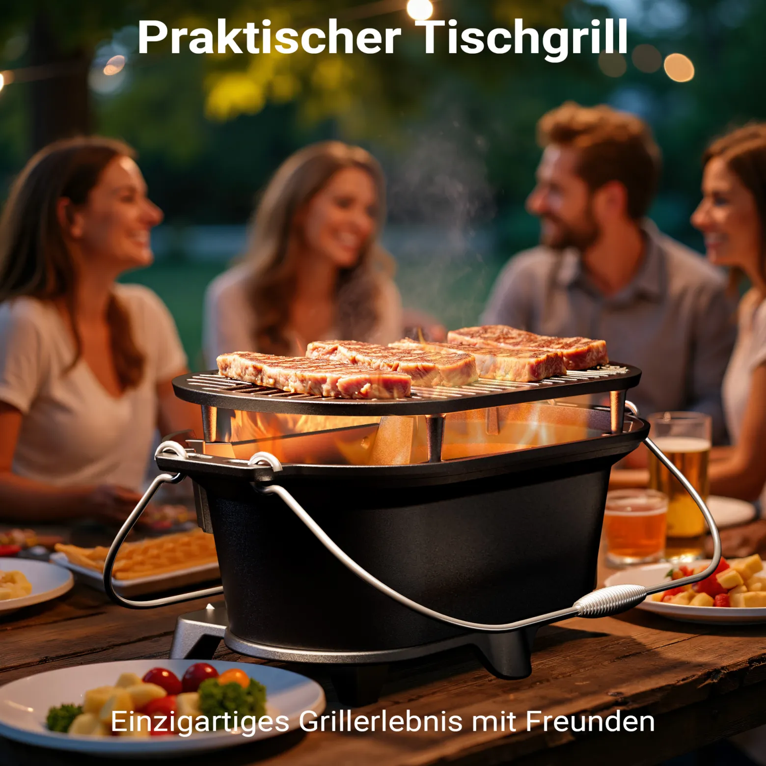 Wiltec Grilltopf aus Gusseisen, Grill für Holzkohle effiziente Hitzespeicherung, Holzkohlegrill mit Abzugssystem, Tragbarer Gusseisen Topf