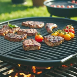Wiltec Gusseisen Grillplatte 49,8 x 24,3 x 1,5 cm, Gusseisenplatte für Grill mit guter Hitzespeicherung, Grillgitter für typische Grillstreifen auf Grillgut, Grillzubehör für BBQ