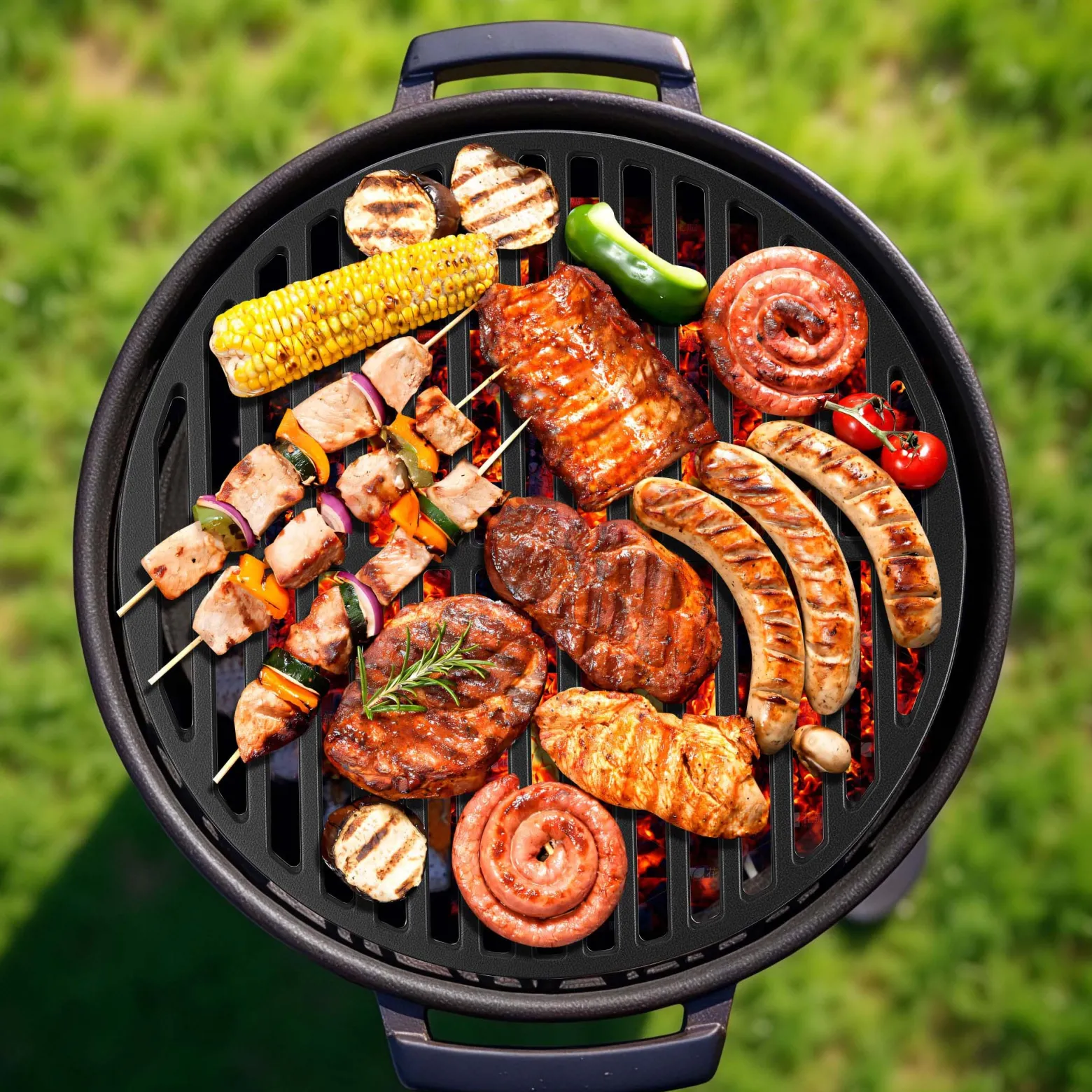 Wiltec Gusseisen Grillrost rund Ø 34,5 cm, Grillgitter für Holzkohlegrill & Gasgrill, Gussgrillrost für BBQ, Grilleinsatz matt emailliert