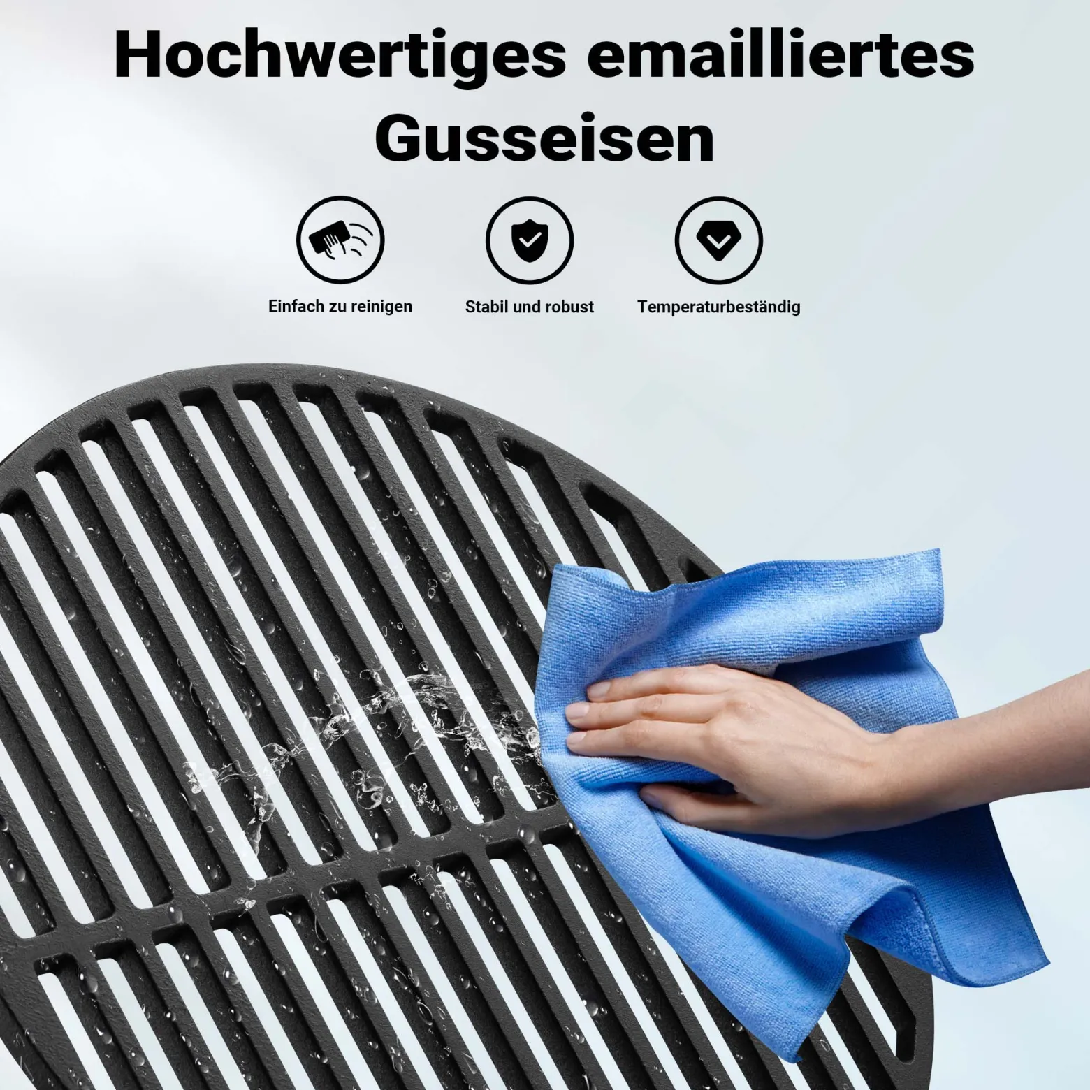 Wiltec Gusseisen Grillrost rund Ø 34,5 cm, Grillgitter für Holzkohlegrill & Gasgrill, Gussgrillrost für BBQ, Grilleinsatz matt emailliert