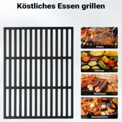 Wiltec Gusseisen Grillrost 30 x 44,5 cm, Grillgitter für Holzkohlegrill & Gasgrill, Gussgrillrost für BBQ, Grilleinsatz matt emailliert eckig