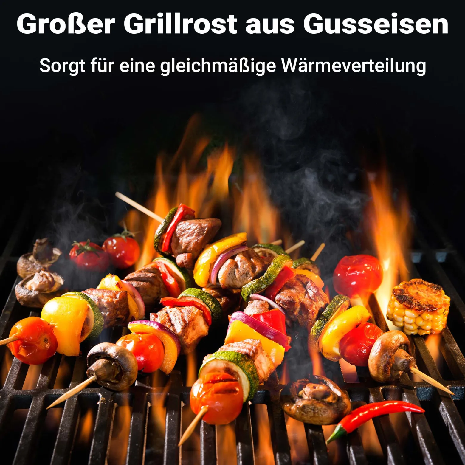 Wiltec Gusseisen Grillrost 29 x 38 cm, Grillgitter für Holzkohlegrill & Gasgrill, Gussgrillrost für BBQ, Grilleinsatz matt emailliert eckig