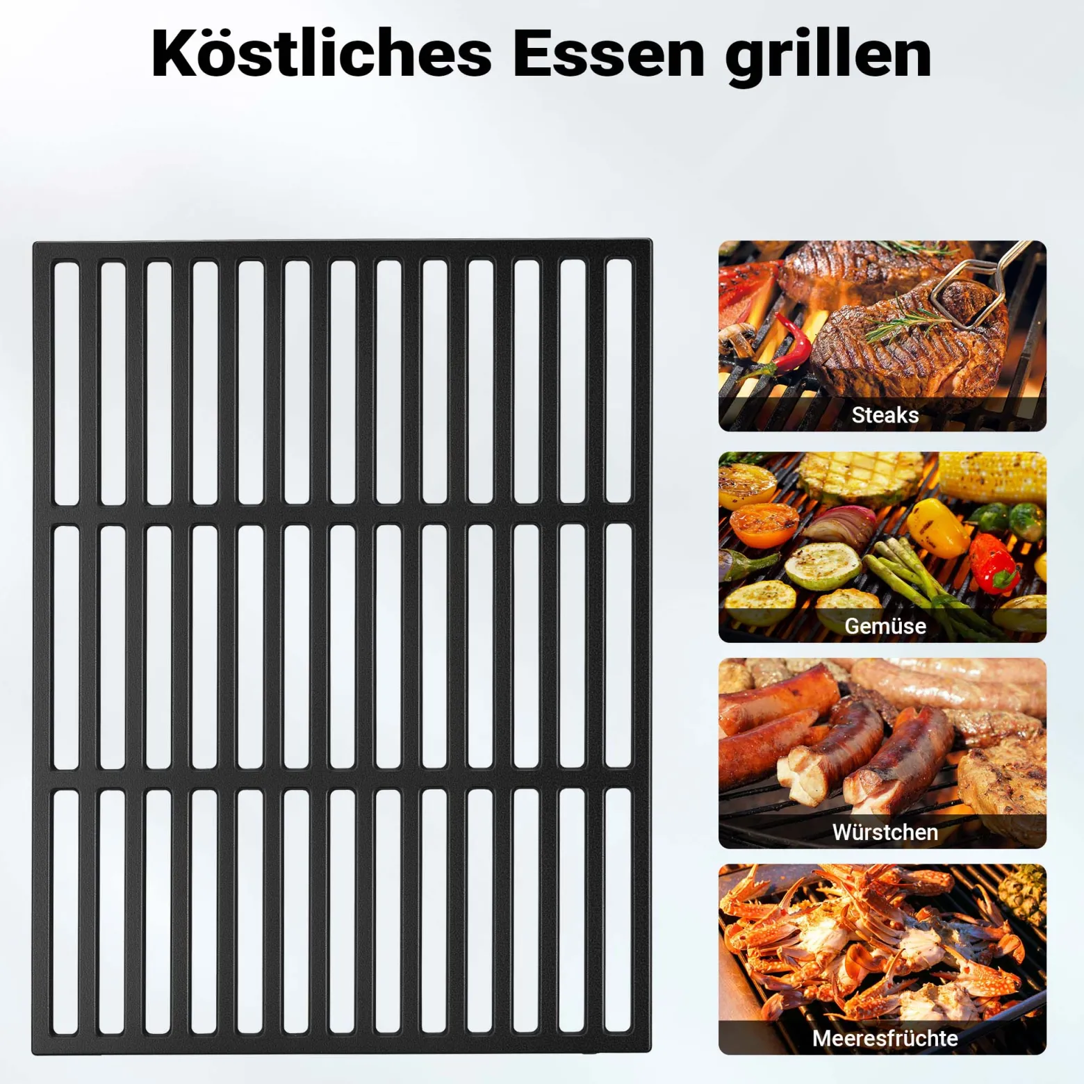 Wiltec Gusseisen Grillrost 29 x 38 cm, Grillgitter für Holzkohlegrill & Gasgrill, Gussgrillrost für BBQ, Grilleinsatz matt emailliert eckig
