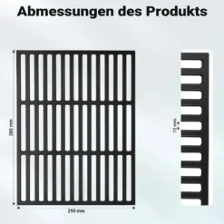 Wiltec Gusseisen Grillrost 29 x 38 cm, Grillgitter für Holzkohlegrill & Gasgrill, Gussgrillrost für BBQ, Grilleinsatz matt emailliert eckig
