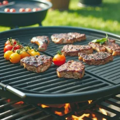 Wiltec Gusseisen Grillrost 55 x 26,5 x 0,9 cm, Gussrost für Grill mit guter Hitzespeicherung, Grillgitter für typische Grillstreifen auf Grillgut, Grillzubehör für BBQ