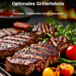 Wiltec Gusseisen Grillrost 49,8 x 24,3 x 0,9 cm, Gussrost für Grill mit guter Hitzespeicherung, Grillgitter für typische Grillstreifen auf Grillgut, Grillzubehör für BBQ