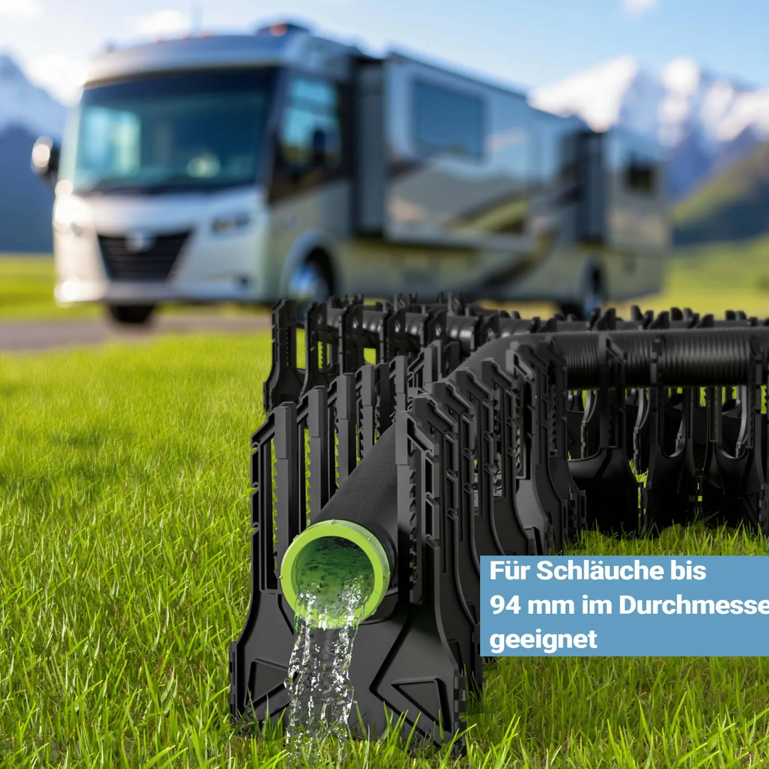 Wiltec Halterung für Abwasserschläuche 4,5 m, Schlauchhalterung Abwasserschlauch für Schläuche bis Ø 94 mm, Schlauchhalter höhenverstellbar für Abwasser bei Camping, Wohnwagen und Wohnmobil