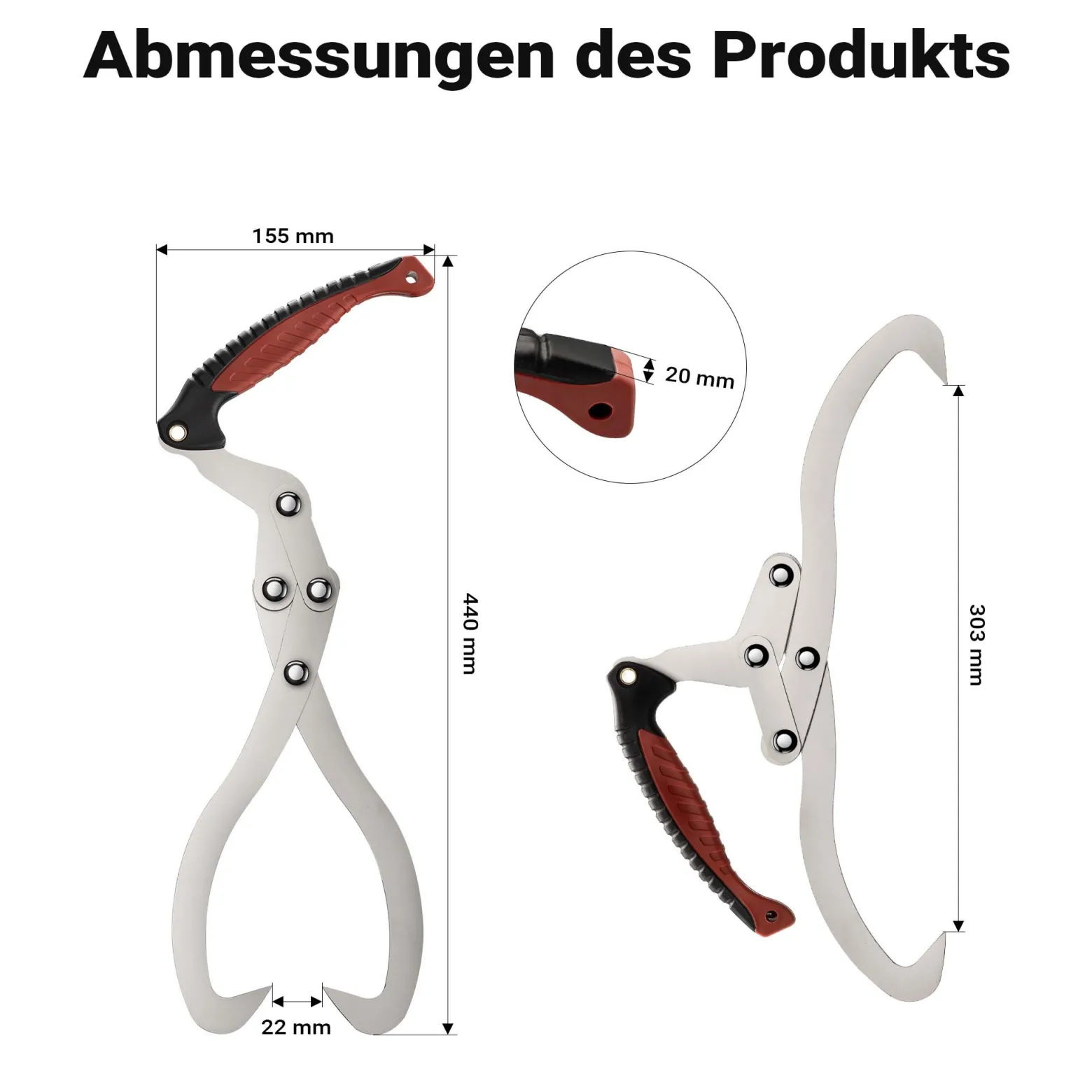 Wiltec Handpackzange mit 30 cm Klauenöffnung bis 100 kg, 44 cm Holzzange aus Stahl zum Heben, Packzange für Rundhölzer bis Ø 30 cm, Greifer mit Handgriff