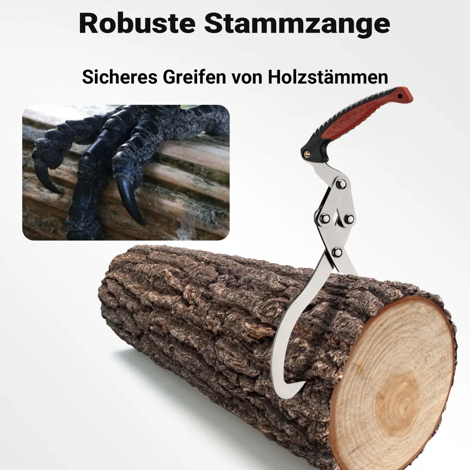 Wiltec Handpackzange mit 30 cm Klauenöffnung bis 100 kg, 44 cm Holzzange aus Stahl zum Heben, Packzange für Rundhölzer bis Ø 30 cm, Greifer mit Handgriff
