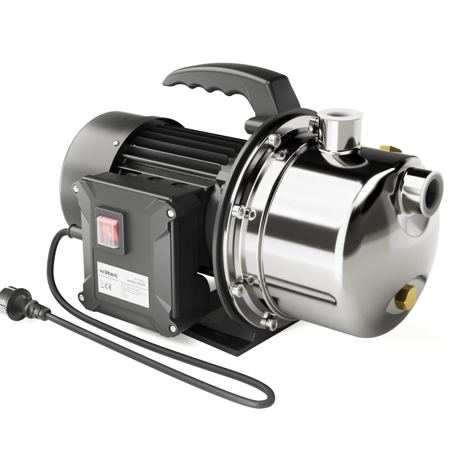 Wiltec Hauswasserwerk JET110S 1100W 4600L/h tragbare Gartenpumpe Edelstahl Hauswasserautomat Garten Wasserpumpe elektrische Pumpe