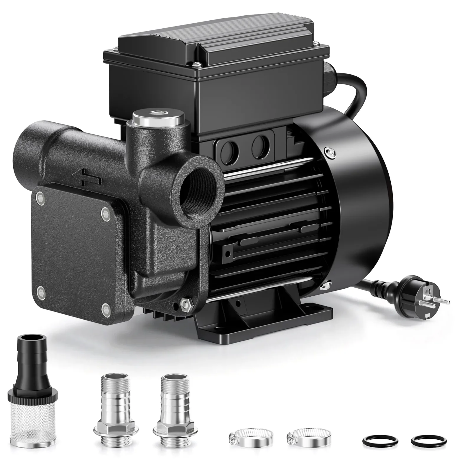 Wiltec Heizöl- und Dieselpumpe 230V 550W 80l/min, Selbstansaugende Umfüllpumpe mit 2 m Ansaughöhe und Rückschlagventil, Absaugpumpe