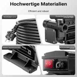 Wiltec Heizöl- und Dieselpumpe 230V 550W 80l/min, Selbstansaugende Umfüllpumpe mit 2 m Ansaughöhe und Rückschlagventil, Absaugpumpe