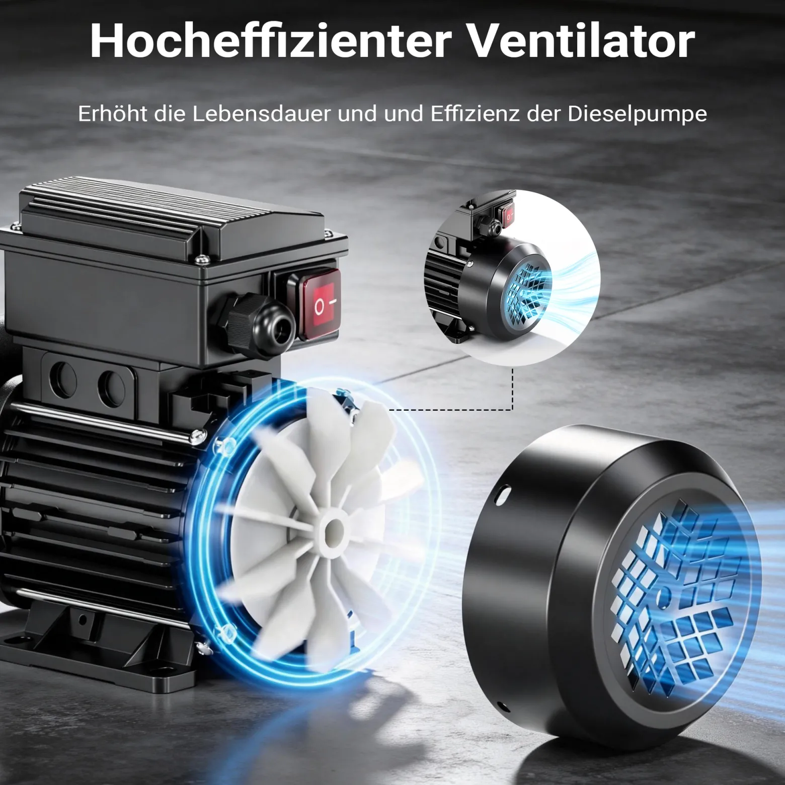 Wiltec Heizöl- und Dieselpumpe 230V 550W 80l/min, Selbstansaugende Umfüllpumpe mit 2 m Ansaughöhe und Rückschlagventil, Absaugpumpe