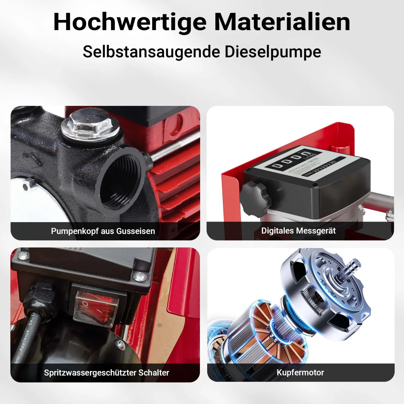 Wiltec Heizöl- und Dieselpumpe 230V/600W 40l/min selbstansaugend Pumpe mit automatischer Pistole, Kraftstoffpumpe, Absaugpumpe