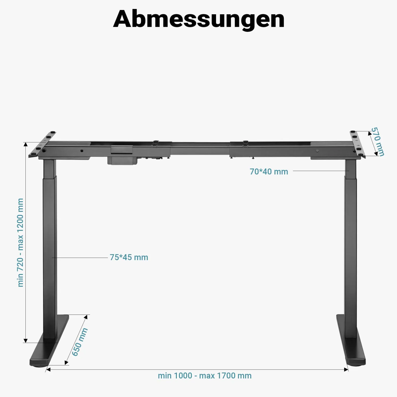 Wiltec Höhenverstellbarer Schreibtisch zweimotorig, Schreibtischrahmen, Gestell für Tischplatten, mit Kollisionsschutz, Memoryfunktion und Sitz-/Stehzeit-Erinnerung