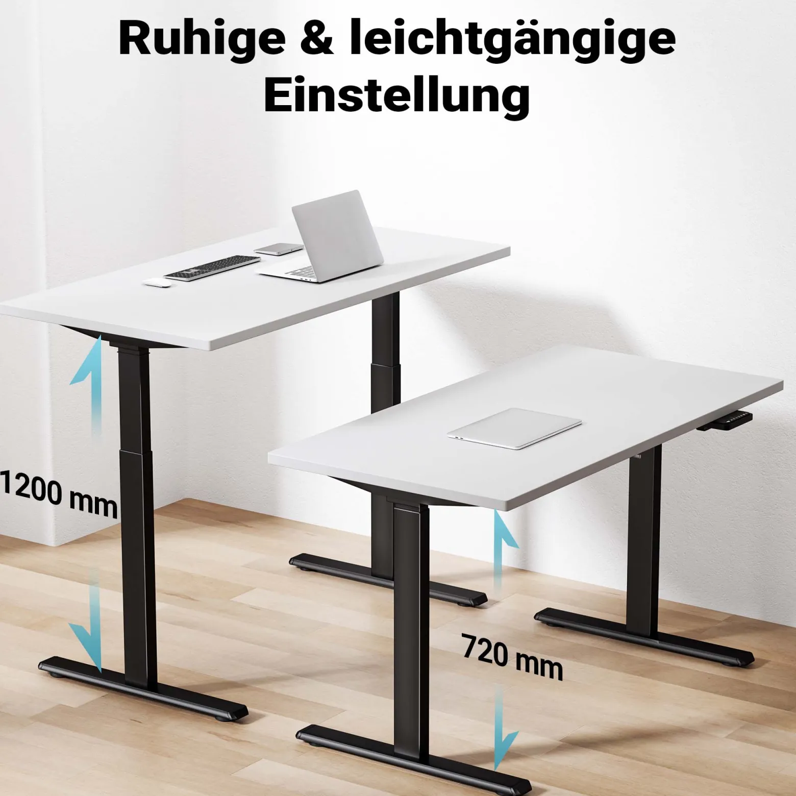Wiltec Höhenverstellbarer Schreibtisch zweimotorig, Schreibtischrahmen, Gestell für Tischplatten, mit Kollisionsschutz, Memoryfunktion und Sitz-/Stehzeit-Erinnerung