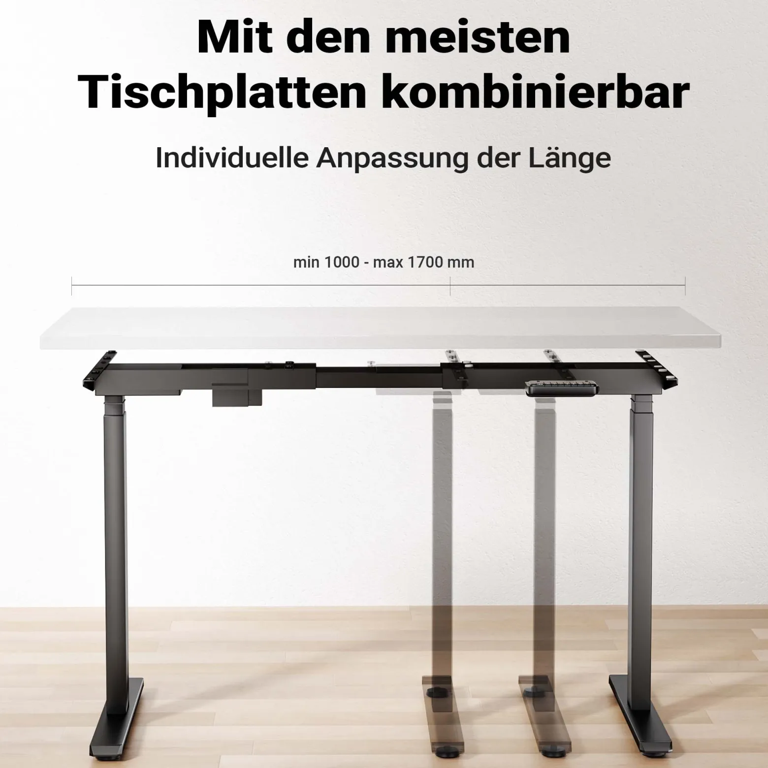 Wiltec Höhenverstellbarer Schreibtisch zweimotorig, Schreibtischrahmen, Gestell für Tischplatten, mit Kollisionsschutz, Memoryfunktion und Sitz-/Stehzeit-Erinnerung