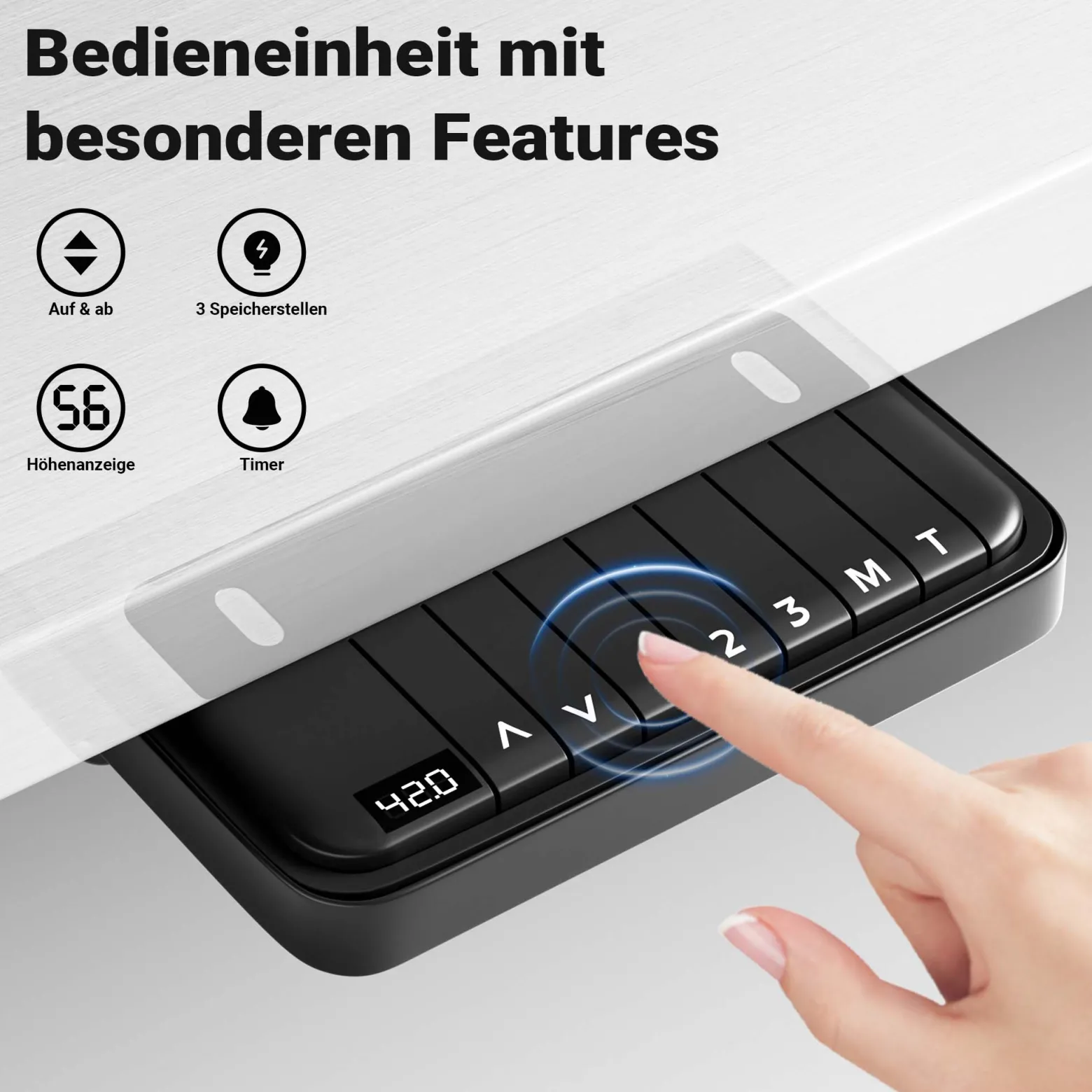 Wiltec Höhenverstellbarer Schreibtisch zweimotorig, Schreibtischrahmen, Gestell für Tischplatten, mit Kollisionsschutz, Memoryfunktion und Sitz-/Stehzeit-Erinnerung