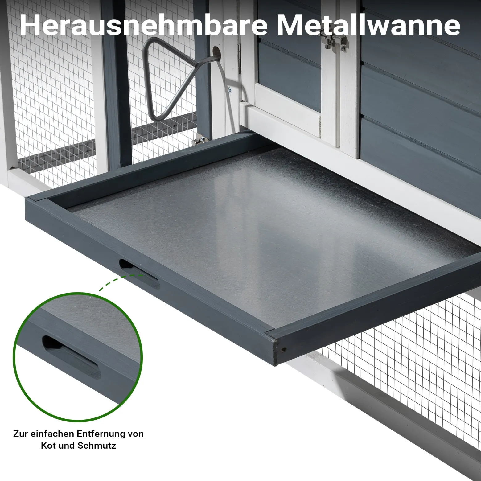 Wiltec Hühnerstall 1520 x 520 x 920 mm grau weiß mit Freilauf und Nistkasten aus Tannenholz, Hühnerhaus mit Unterschlupf, Gitter und Kotwanne verzinkt