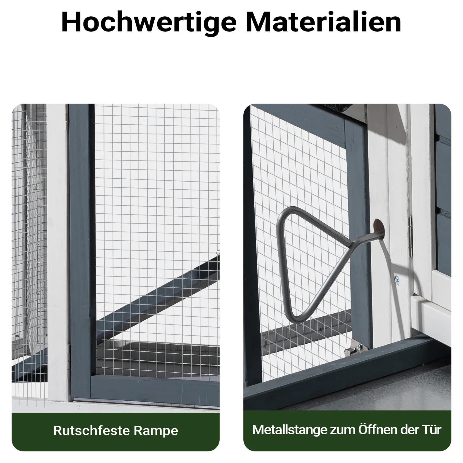 Wiltec Hühnerstall 1520 x 520 x 920 mm grau weiß mit Freilauf und Nistkasten aus Tannenholz, Hühnerhaus mit Unterschlupf, Gitter und Kotwanne verzinkt