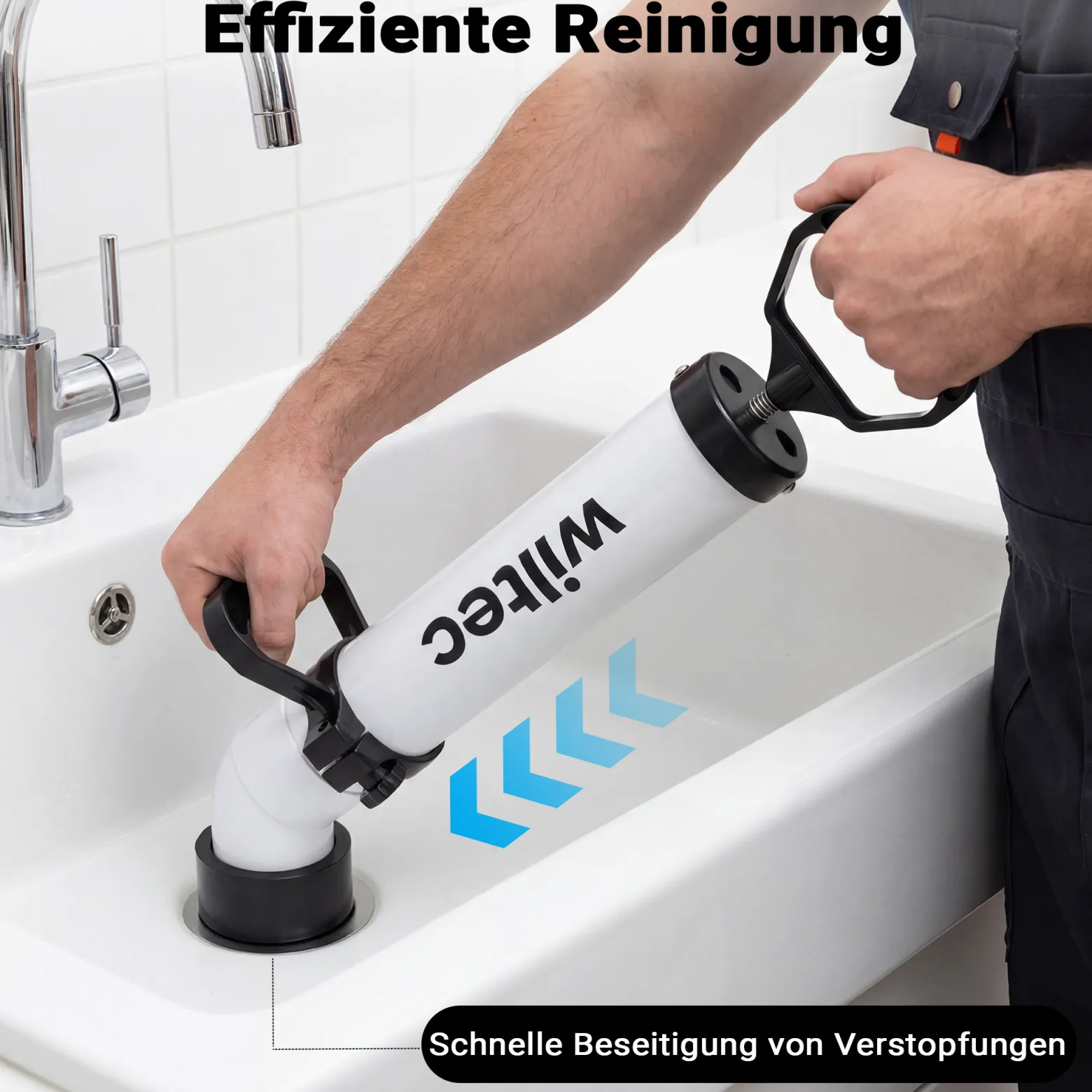 Wiltec Hochdruck Rohrreinigungspumpe zur schnellen Rohrreinigung Abflussreiniger für Bad und WC