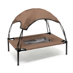 Wiltec Hundebett mit Dach Braun 60 x 45 x 16 cm Größe S bis 15 kg Outdoor Katzenliege Haustier Schlafplatz Sonnendach
