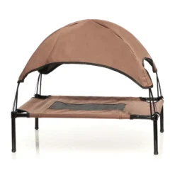 Wiltec Hundebett mit Dach Braun 60 x 45 x 16 cm Größe S bis 15 kg Outdoor Katzenliege Haustier Schlafplatz Sonnendach