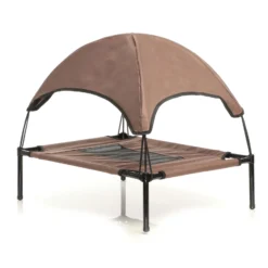 Wiltec Hundebett mit Dach Braun 60 x 45 x 16 cm Größe S bis 15 kg Outdoor Katzenliege Haustier Schlafplatz Sonnendach