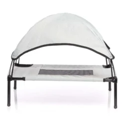 Wiltec Hundebett mit Dach Grau 76 x 60 x 16 cm Größe M bis 25 kg Outdoor Katzenliege Haustier Schlafplatz Sonnendach
