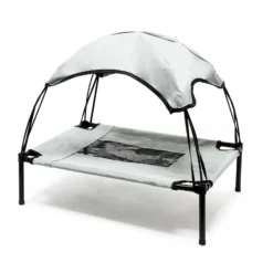 Wiltec Hundebett mit Dach Grau 60 x 45 x 16 cm Größe S bis 15 kg Outdoor Katzenliege Haustier Schlafplatz Sonnendach