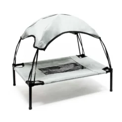 Wiltec Hundebett mit Dach Grau 91 x 76 x 16 cm Größe L bis 35 kg Outdoor Katzenliege Haustier Schlafplatz Sonnendach