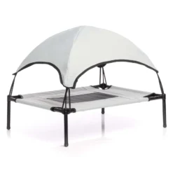 Wiltec Hundebett mit Dach Grau 91 x 76 x 16 cm Größe L bis 35 kg Outdoor Katzenliege Haustier Schlafplatz Sonnendach