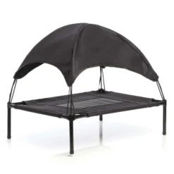 Wiltec Hundebett mit Dach Schwarz 122 x 91 x 16 cm Größe XL bis 50 kg Outdoor Katzenliege Haustier Schlafplatz Sonnendach