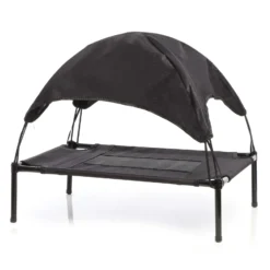 Wiltec Hundebett mit Dach Schwarz 122 x 91 x 16 cm Größe XL bis 50 kg Outdoor Katzenliege Haustier Schlafplatz Sonnendach