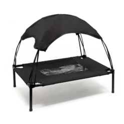 Wiltec Hundebett mit Dach Schwarz 122 x 91 x 16 cm Größe XL bis 50 kg Outdoor Katzenliege Haustier Schlafplatz Sonnendach