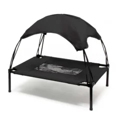 Wiltec Hundebett mit Dach Schwarz 60 x 45 x 16 cm Größe S bis 15 kg Outdoor Katzenliege Haustier Schlafplatz Sonnendach