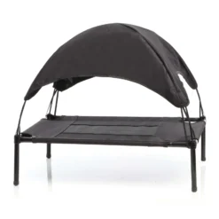 Wiltec Hundebett mit Dach Schwarz 76 x 60 x 16 cm Größe M bis 25 kg Outdoor Katzenliege Haustier Schlafplatz Sonnendach