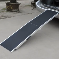 Wiltec Hunderampe faltbar, 244 x 48 cm, geklappt 123 x 49 cm, aus Aluminium, rutschsicher, Traglast bis zu 110 kg, Haustierrampe