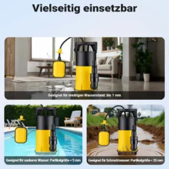 Wiltec 3 in 1 Flachsauger Tauchpumpe 400 W, Schmutzwasserpumpe 8000 l/h, Flachwasserpumpe mit Schwimmer, Flachsaugpumpe für Keller, Garten Wasserpumpe