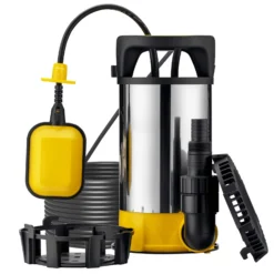 Wiltec 3 in 1 Flachsauger Tauchpumpe Edelstahl 750 W, Schmutzwasserpumpe 14000 l/h, Flachwasserpumpe mit Schwimmer, Flachsaugpumpe für Keller