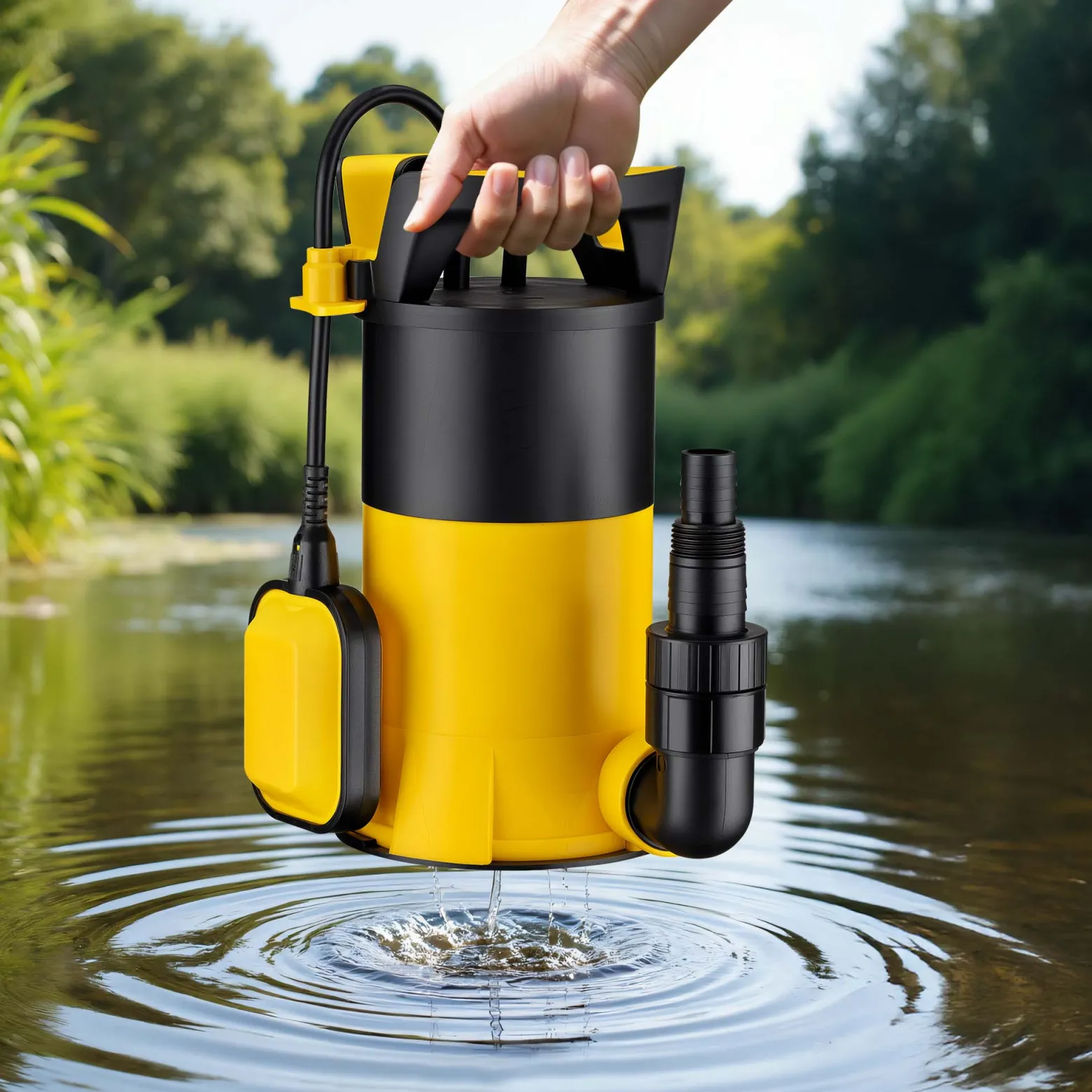 Wiltec 3 in 1 Flachsauger Tauchpumpe 550 W, Schmutzwasserpumpe 12500 l/h, Flachwasserpumpe mit Schwimmer, Flachsaugpumpe für Keller und Garten