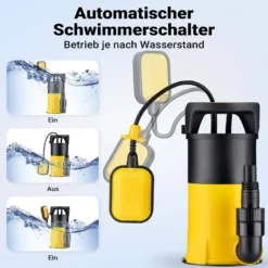 Wiltec 3 in 1 Flachsauger Tauchpumpe 550 W, Schmutzwasserpumpe 12500 l/h, Flachwasserpumpe mit Schwimmer, Flachsaugpumpe für Keller und Garten