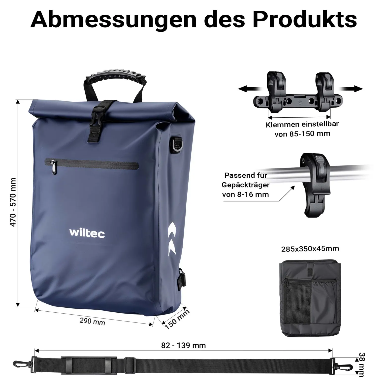 Wiltec 3 in 1 Gepäckträgertasche blau, Fahrradtasche Rucksack 25 l Stauraum, Gepäcktasche mit Laptopfach, wasserresistente Fahrrad Tasche