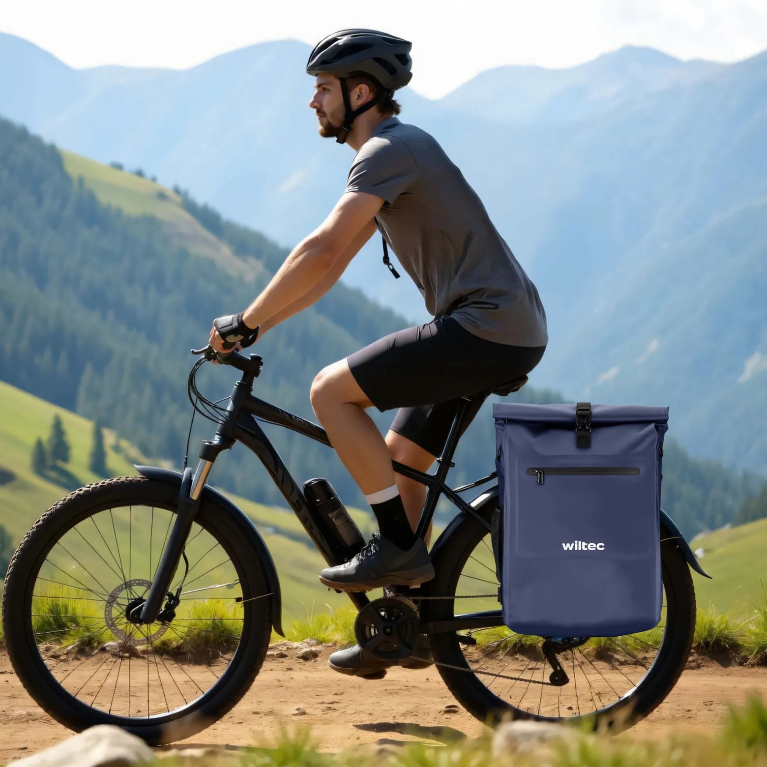 Wiltec 3 in 1 Gepäckträgertasche blau, Fahrradtasche Rucksack 25 l Stauraum, Gepäcktasche mit Laptopfach, wasserresistente Fahrrad Tasche