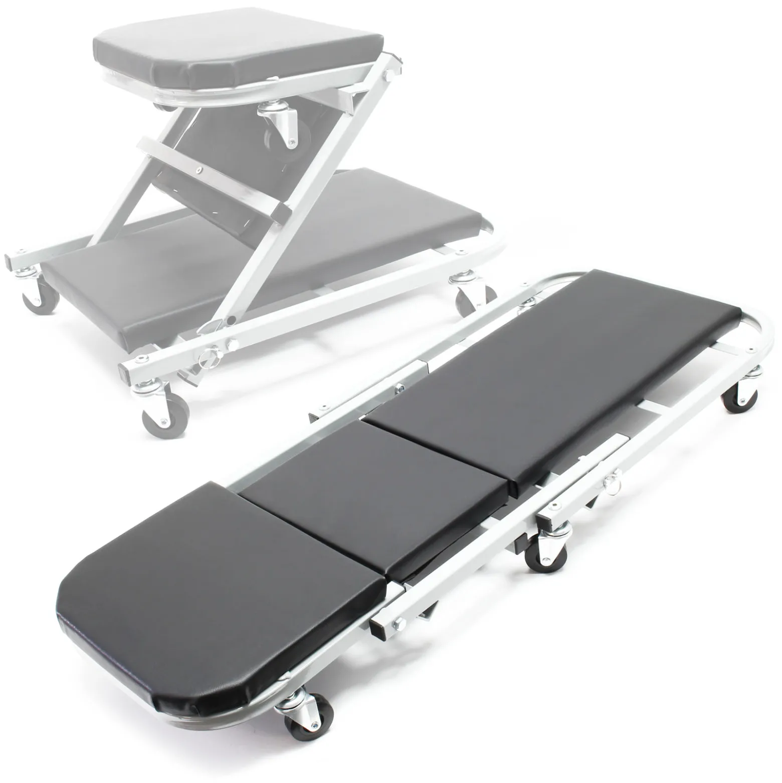 Wiltec 2-in-1 Montageliege & Werkstattsitz 102x42x15 cm, bis 150kg, Werkstatthocker mit gepolsterter Liegefläche & 6 Lenkrollen, Montagliege, Rollbrett
